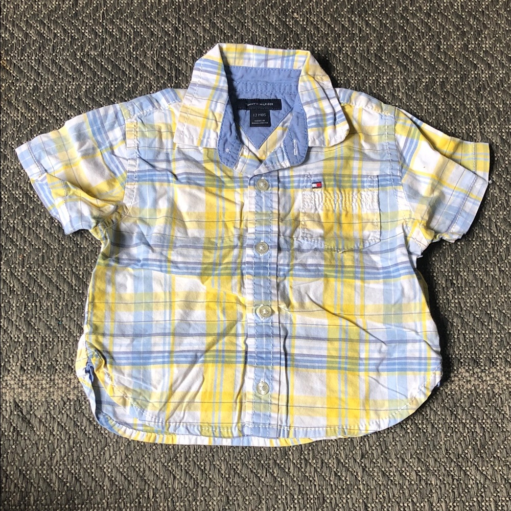Tommy Hilfiger Yellow & Light Blue Plaid Short-Sleeve Button-Down